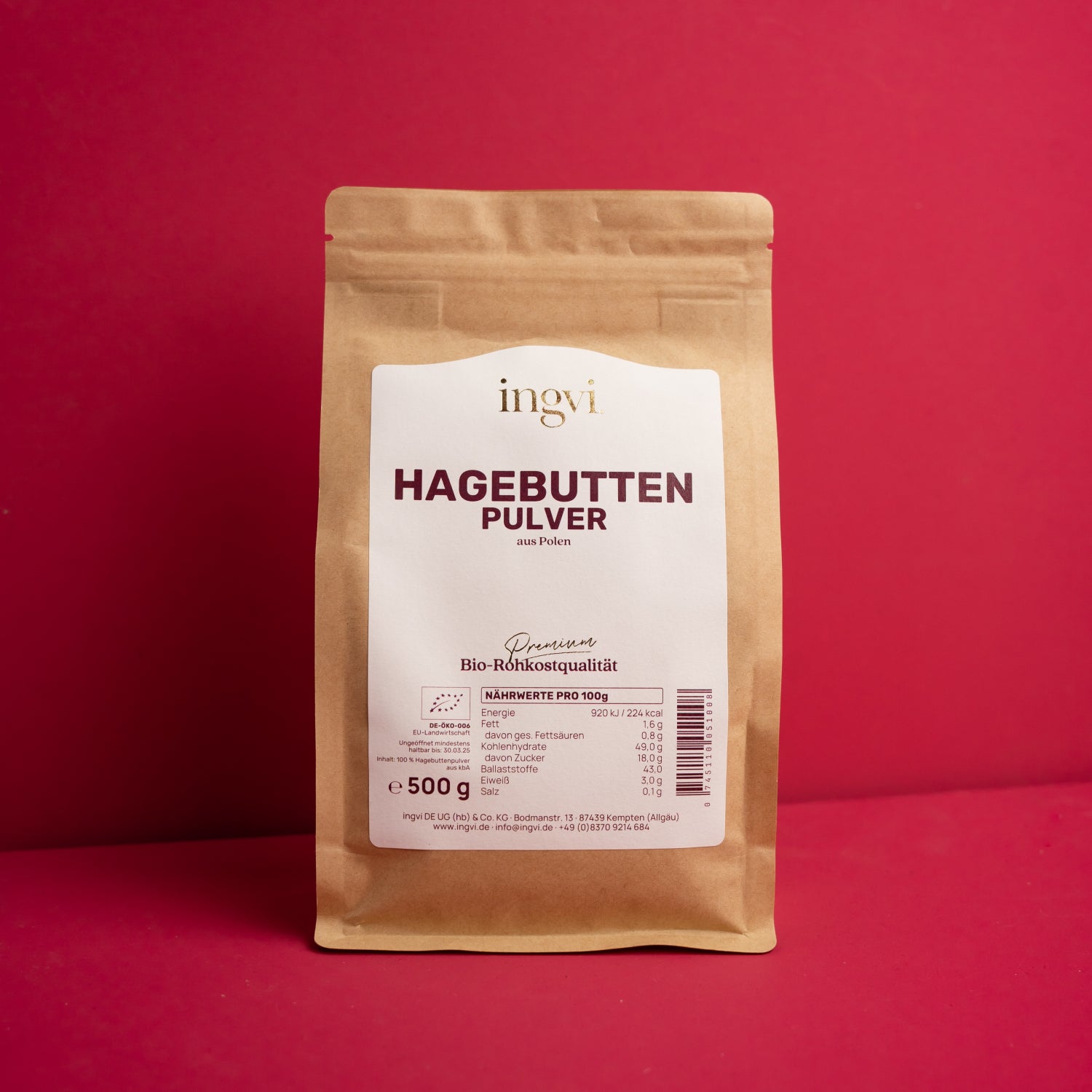 ingvi-hagebuttenpulver-rohkostqualitaet-bio-500g - kostbar